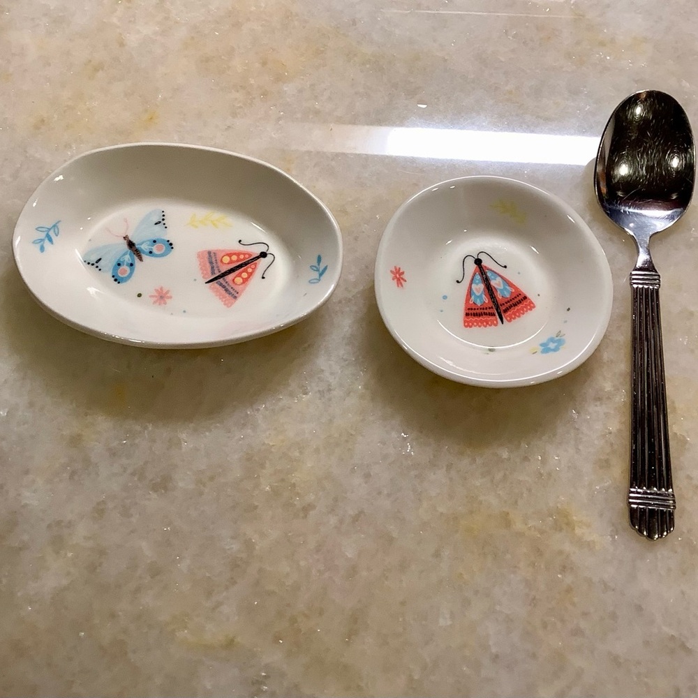 Unique, Handmade porcelain ceramic dishes with butterflies